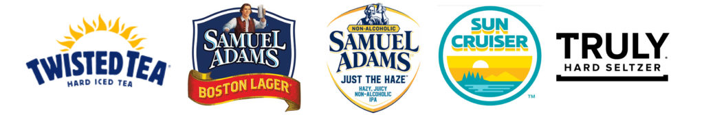 Logos: Twisted Tea, Sam Adams Boston, Sam Adams Just the Haze, Sun Cruiser